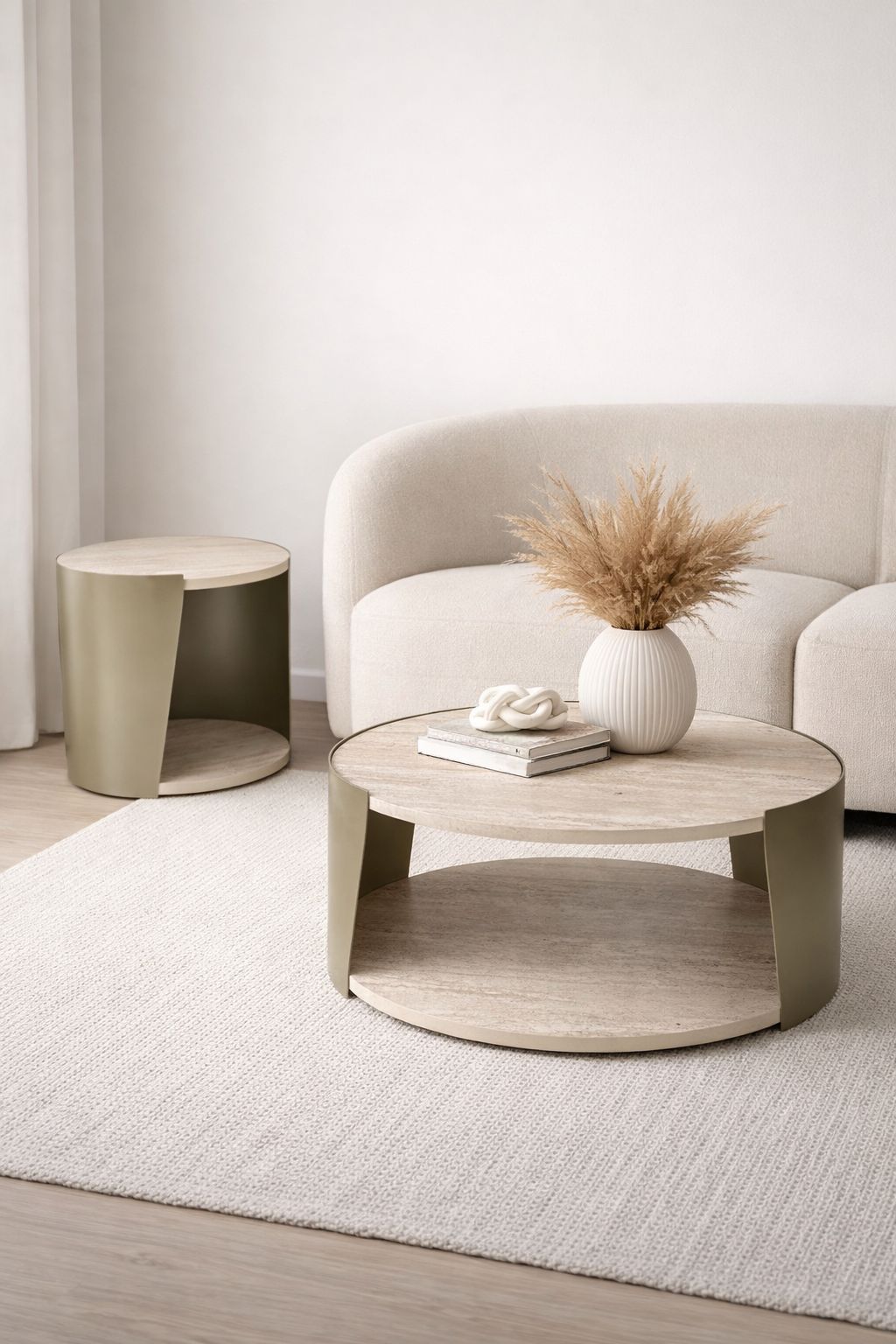 Couchtisch-Set Marmoroptik-Platte auf Metallbeinen – CT2426 – Ahié
