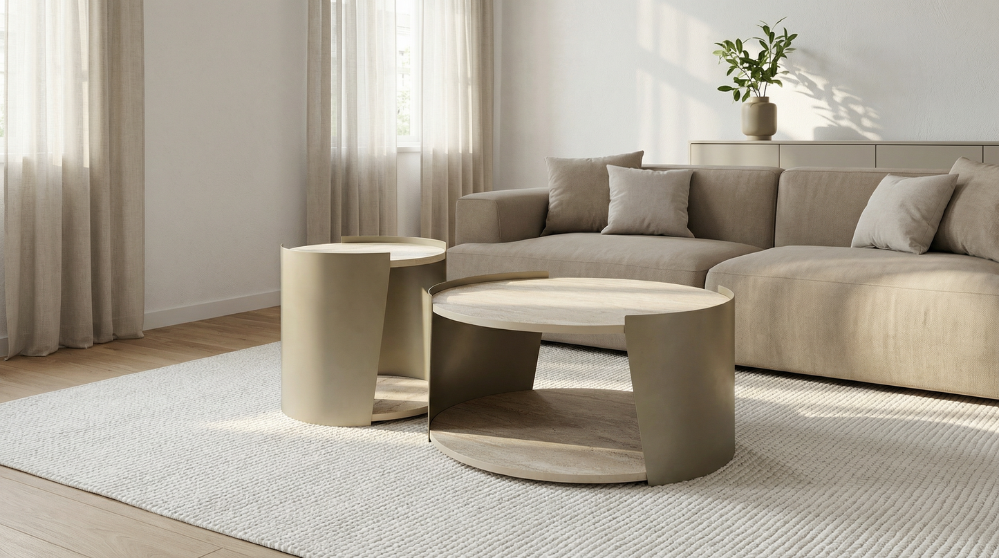 Couchtisch-Set Marmoroptik-Platte auf Metallbeinen – CT2426 – Ahié