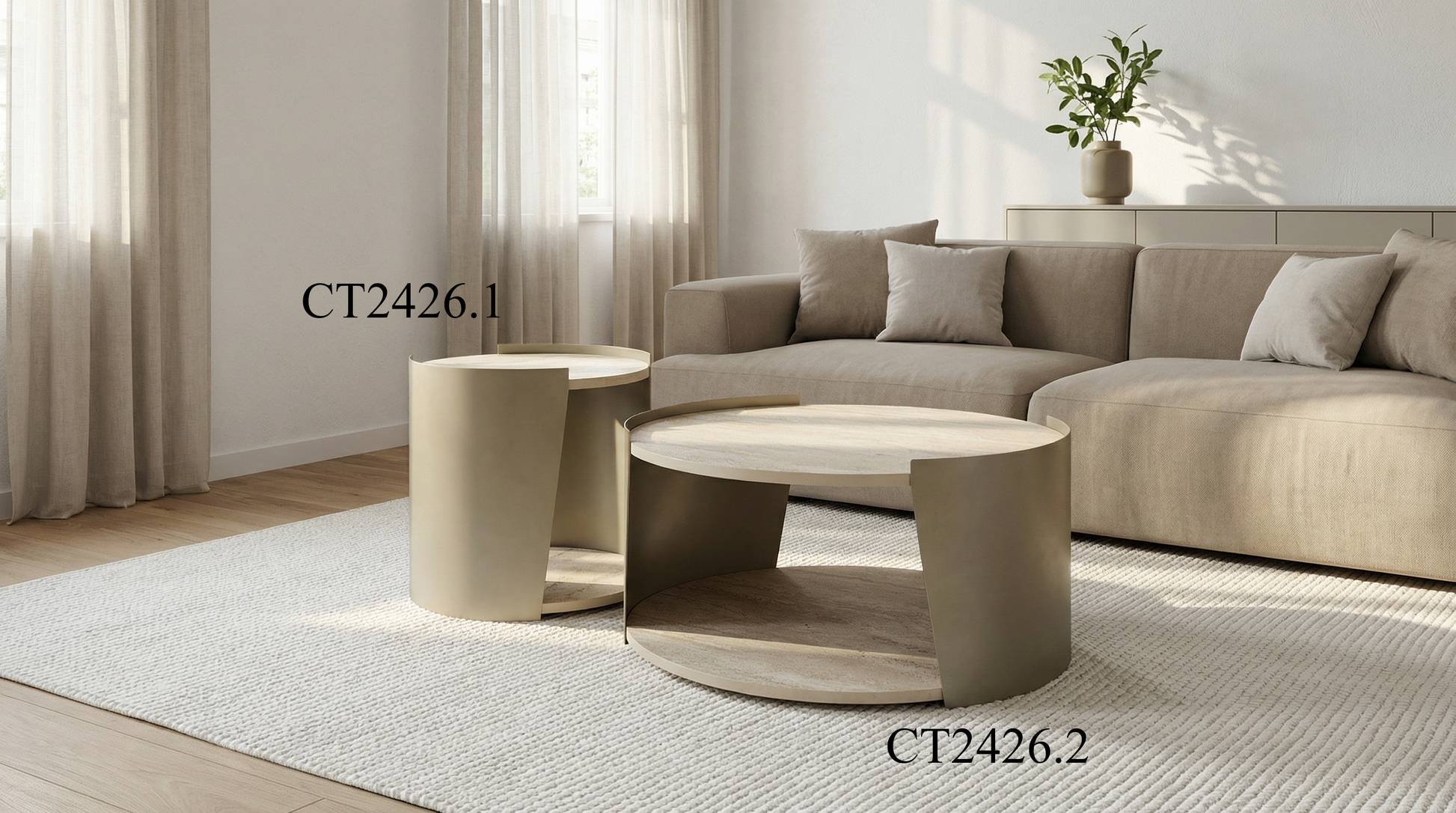 Couchtisch-Set Marmoroptik-Platte auf Metallbeinen – CT2426 – Ahié
