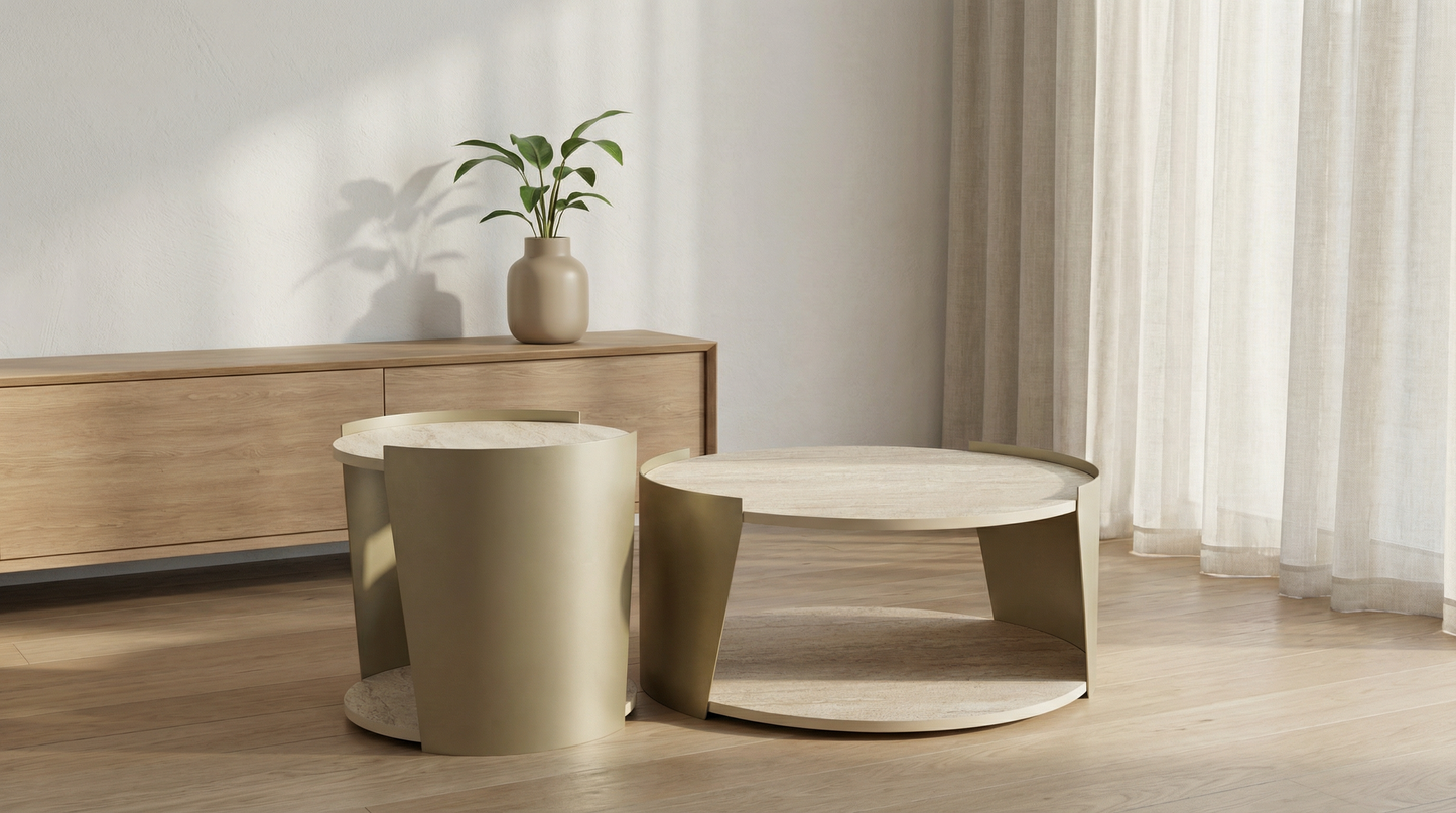 Couchtisch-Set Marmoroptik-Platte auf Metallbeinen – CT2426 – Ahié