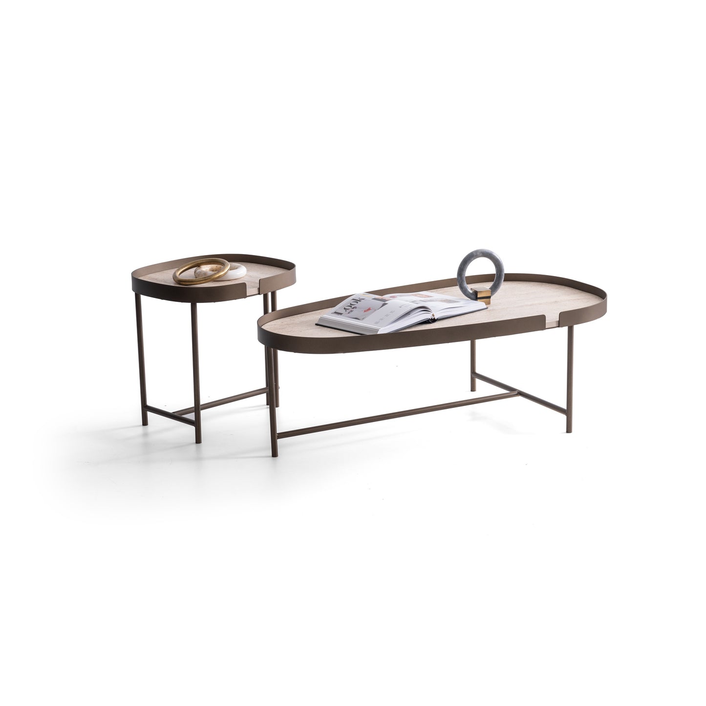 Couchtisch-Set Marmoroptik-Platte auf Messingoptik – CT2428 – Ahié