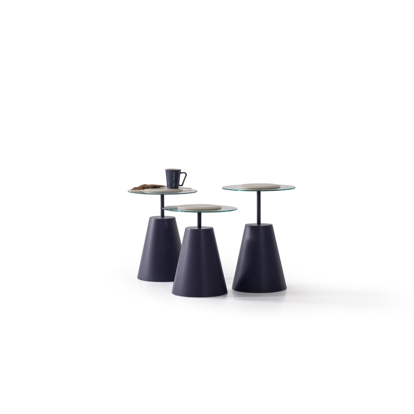 Beistelltisch-Trio Furnier und Glasplatte – CT2436 – Ahié