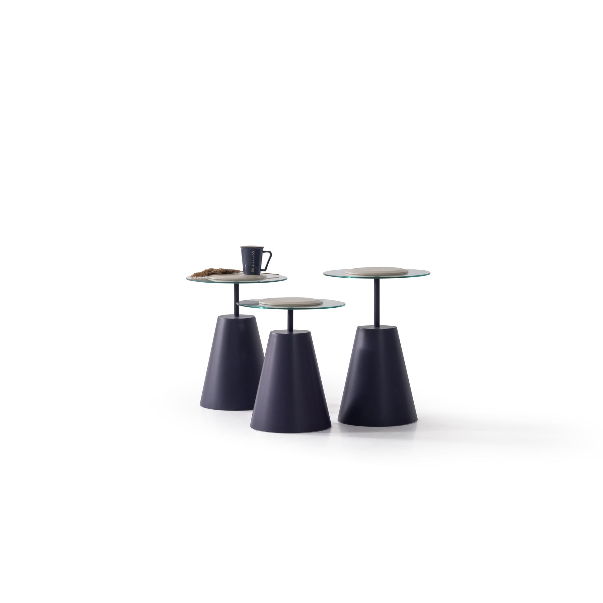 Beistelltisch-Trio Furnier und Glasplatte – CT2436 – Ahié