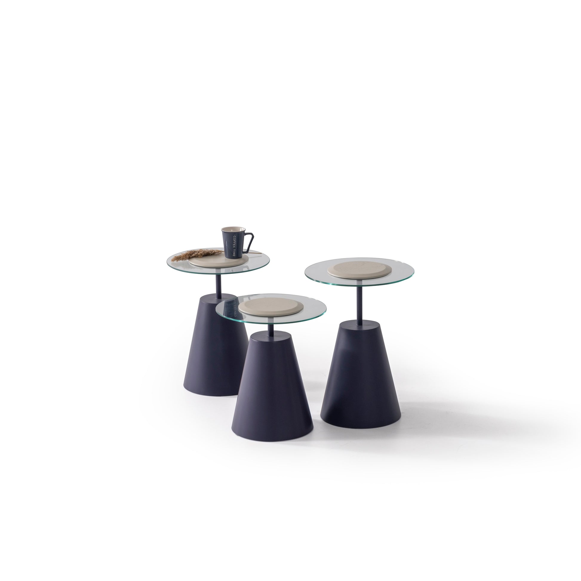 Beistelltisch-Trio Furnier und Glasplatte – CT2436 – Ahié