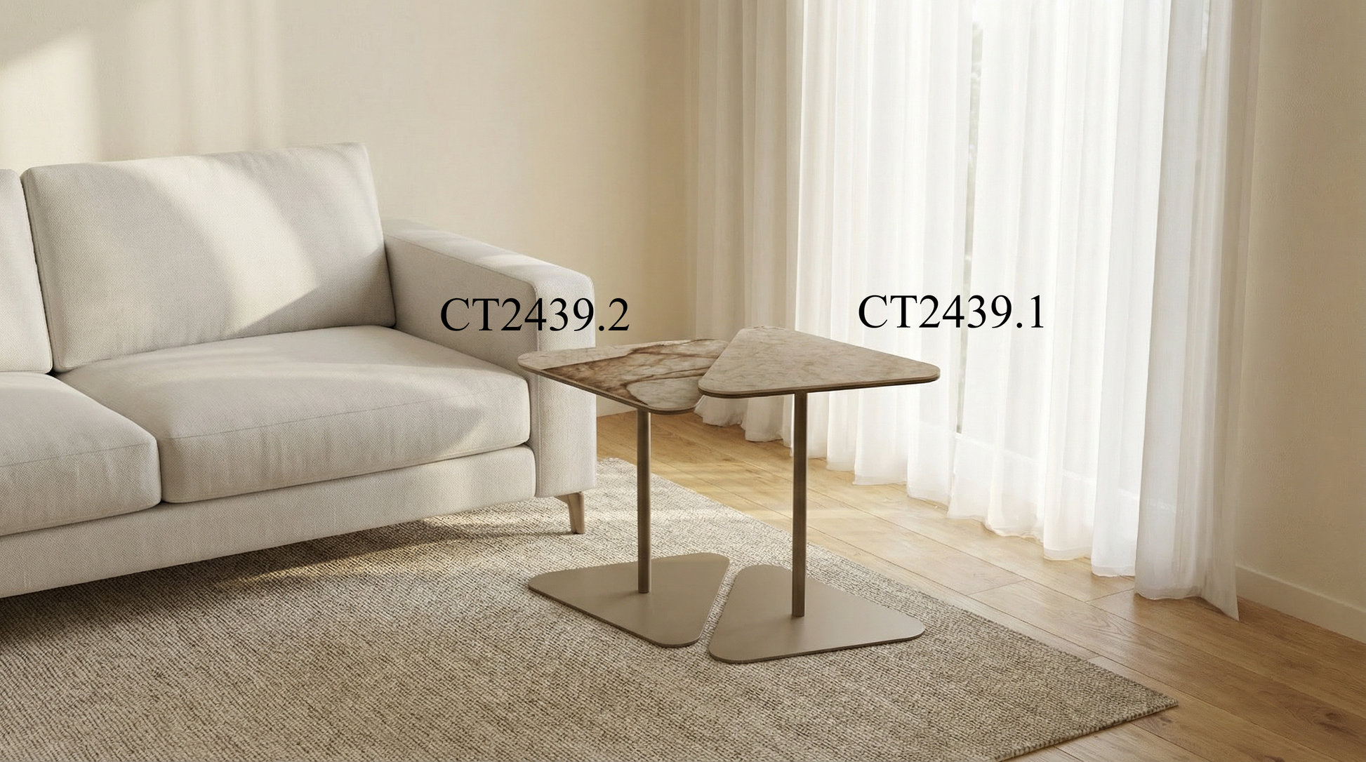 Beistelltisch-Paar Marmoroptik-Platte auf Metallbeinen – CT2439 – Ahié