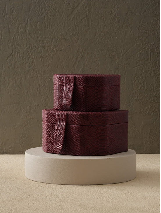 Lederboxen 2er-Set Bordeaux mit Stoffauskleidung – Ahié