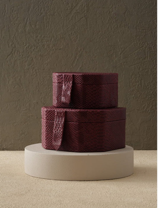 Lederboxen 2er-Set Bordeaux mit Stoffauskleidung – Ahié