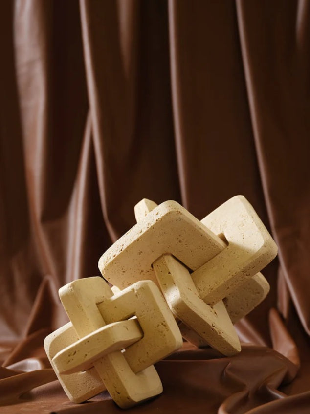 Travertinobjekte 2er-Set in Beige – Ahié