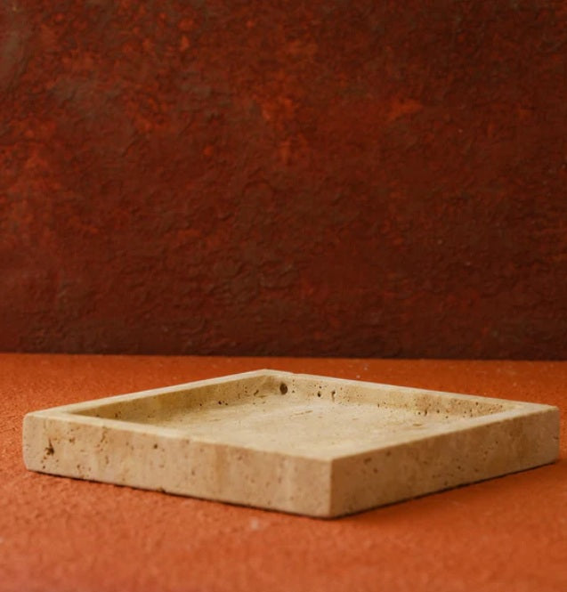 Quadratische Travertinschale flach – Ahié