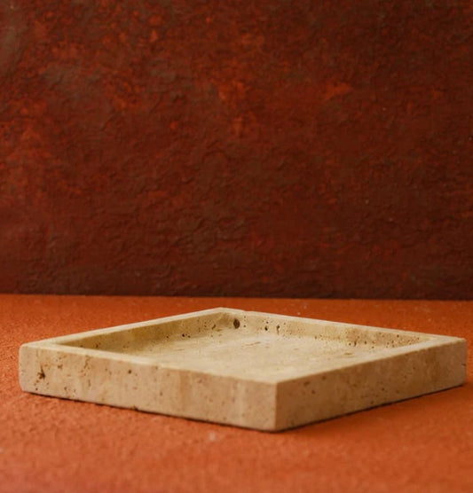 Quadratische Travertinschale flach – Ahié