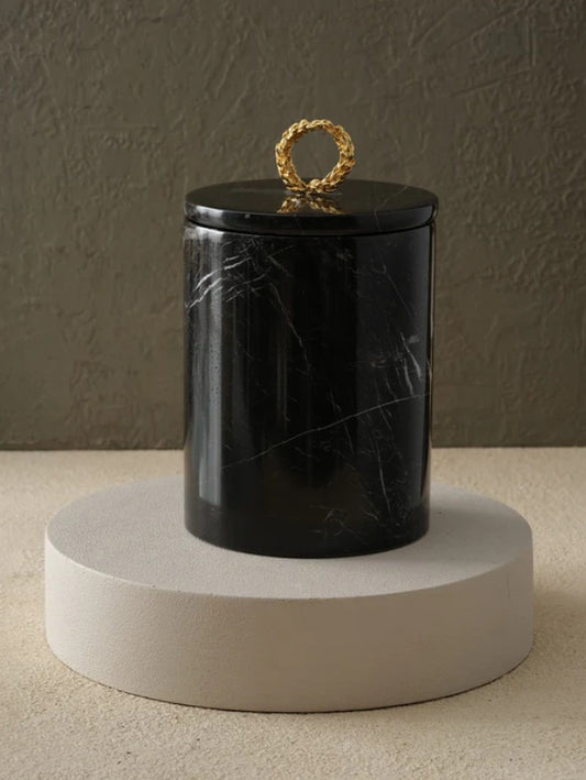 Schwarze Steindose mit Ringgriff – Ahié