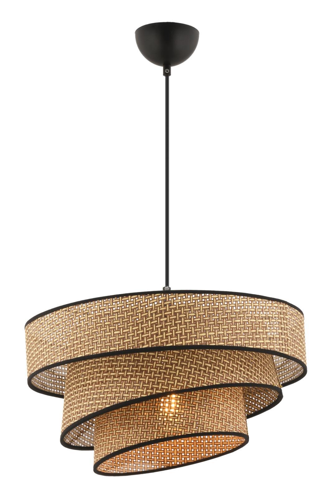 Pendelleuchte spiraliger Stufenschirm Rattan Esstisch Schweiz – Ahié