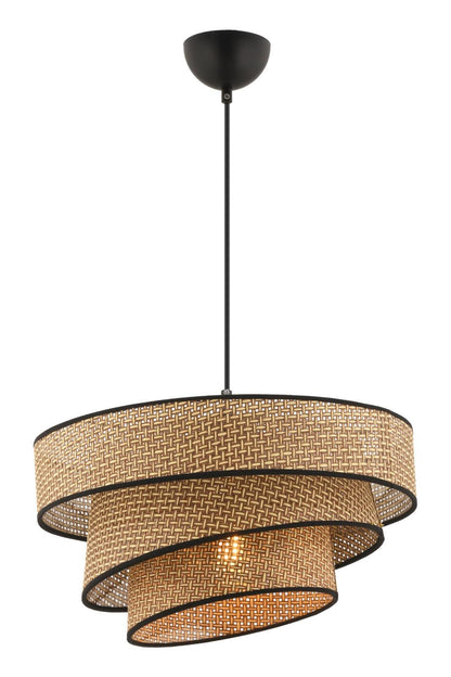Pendelleuchte spiraliger Stufenschirm Rattan Esstisch Schweiz – Ahié