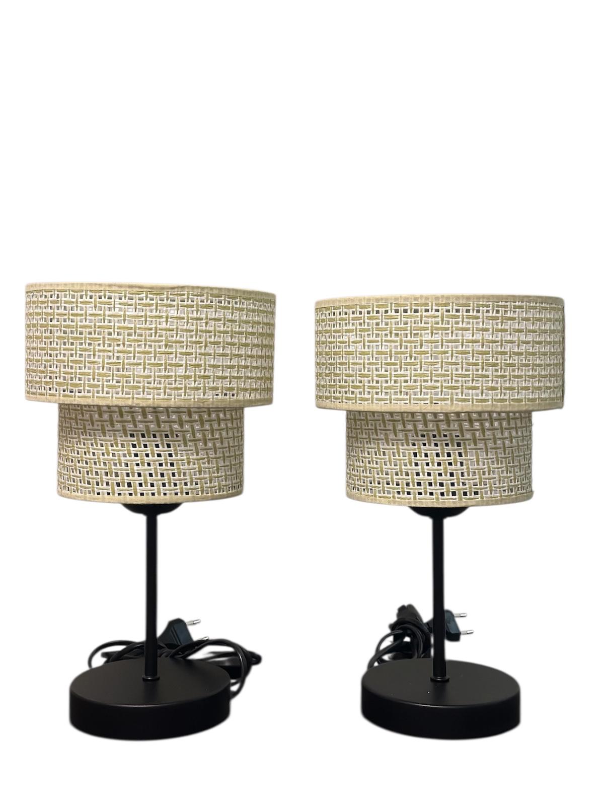 Tischleuchte gestufter Doppelschirm Rattan Sideboard Schweiz – Ahié