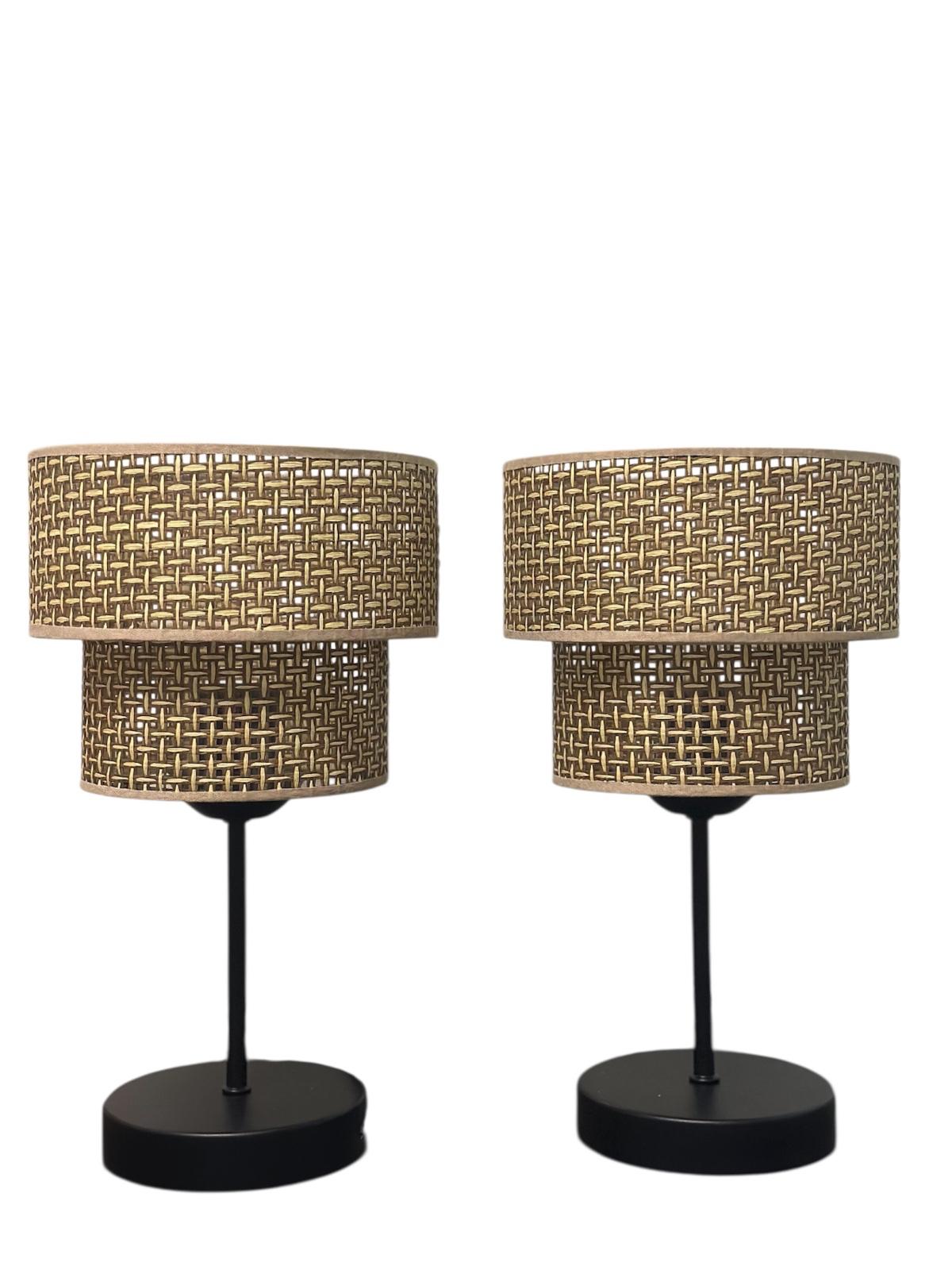 Tischleuchte gestufter Doppelschirm Rattan Sideboard Schweiz – Ahié
