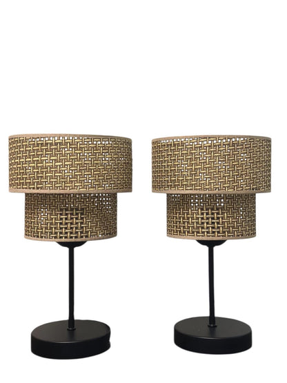 Tischleuchte gestufter Doppelschirm Rattan Sideboard Schweiz – Ahié