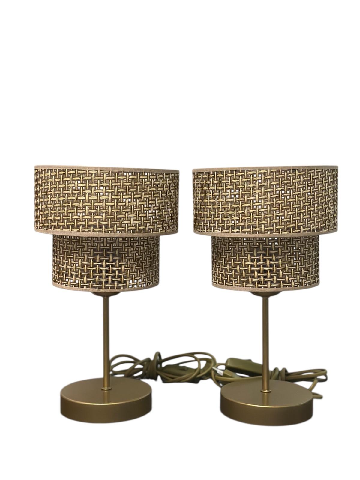 Tischleuchte gestufter Doppelschirm Rattan Sideboard Schweiz – Ahié