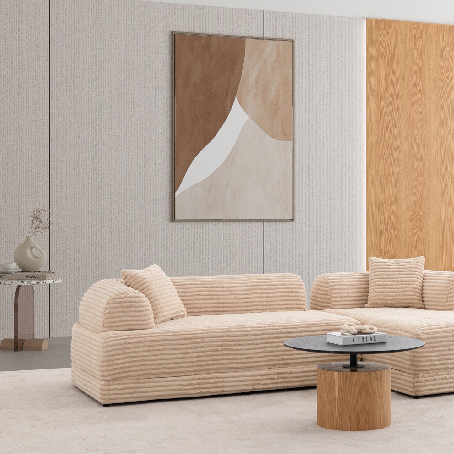 S0106 Ecksofa aus Feincord-Stoff