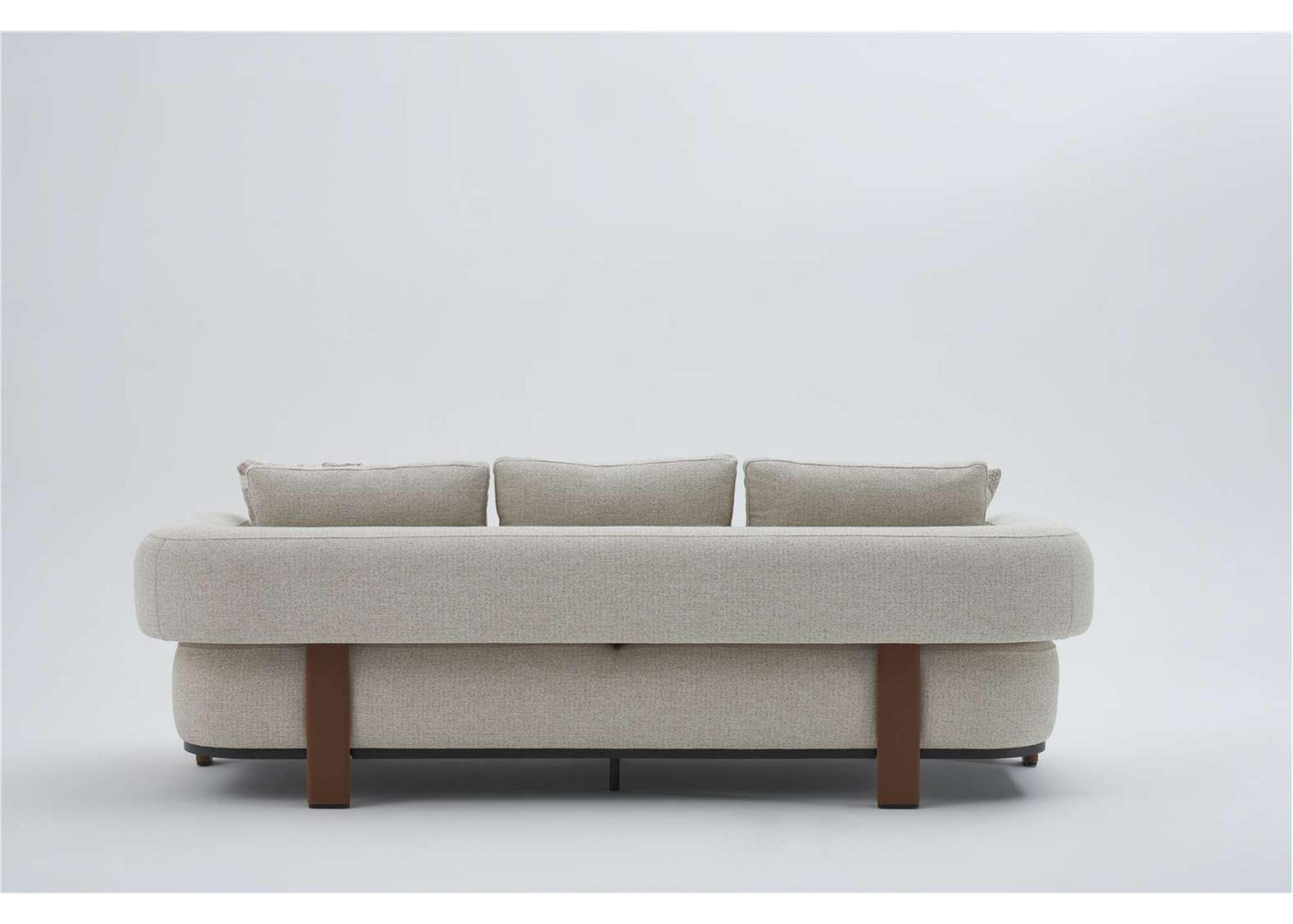 2-Sitzer Sofa mit sichtbar aufgebauter Polsterung in hellbeigem Stoff – Ahié