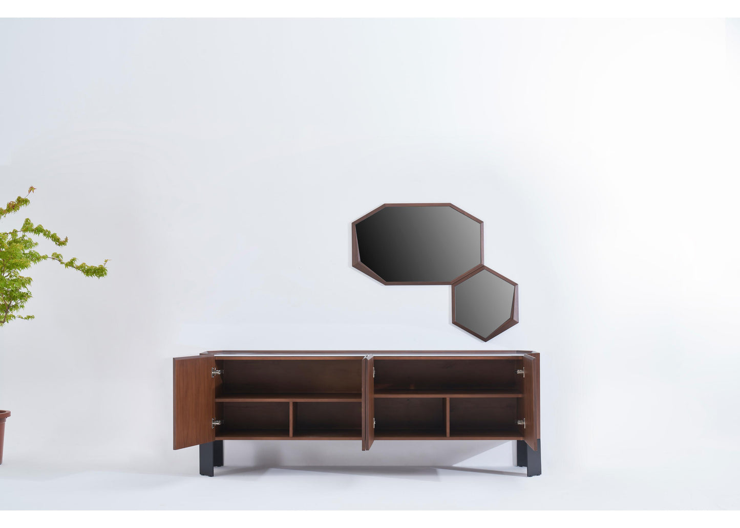 SB1201 Sideboard mit Glasplatte und Nussbaum