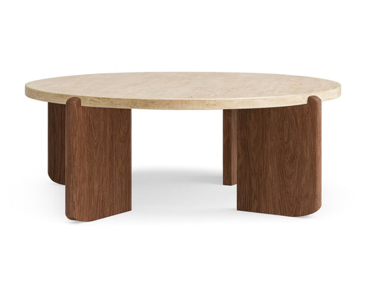 T2013 Esstisch aus Travertin und Nussbaumholz