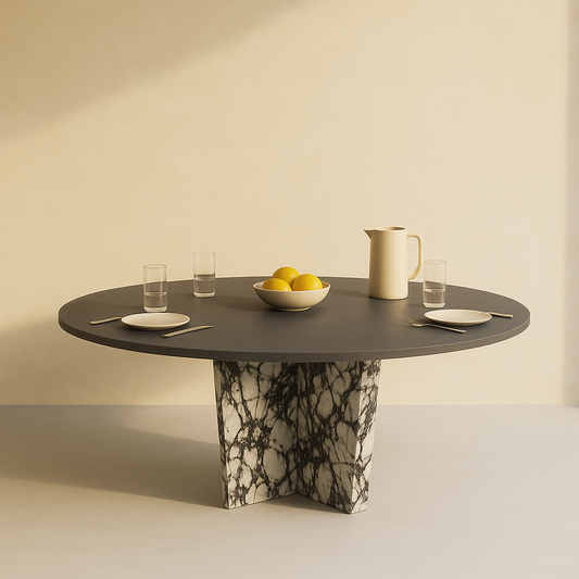 T2018 Runder Tisch mit schwarzer Platte