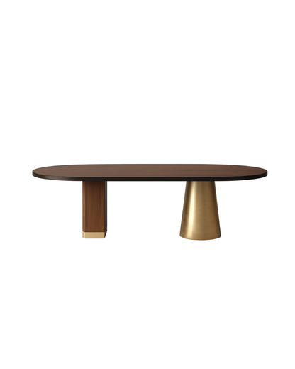 T2025 Ovaler Tisch mit Nussbaum und Messingdetails