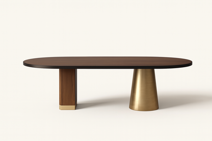 T2025 Ovaler Tisch mit Nussbaum und Messingdetails