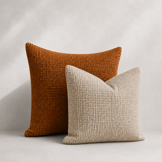 Kissen-Set Keder warmer Strukturmix Terrakotta Sofa Schweiz – Ahié
