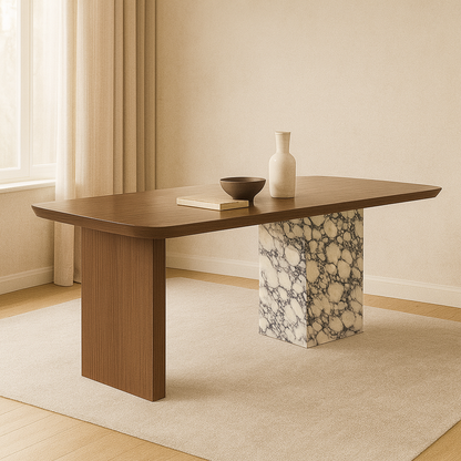 T2036 Esstisch mit Nussbaum und Marmor